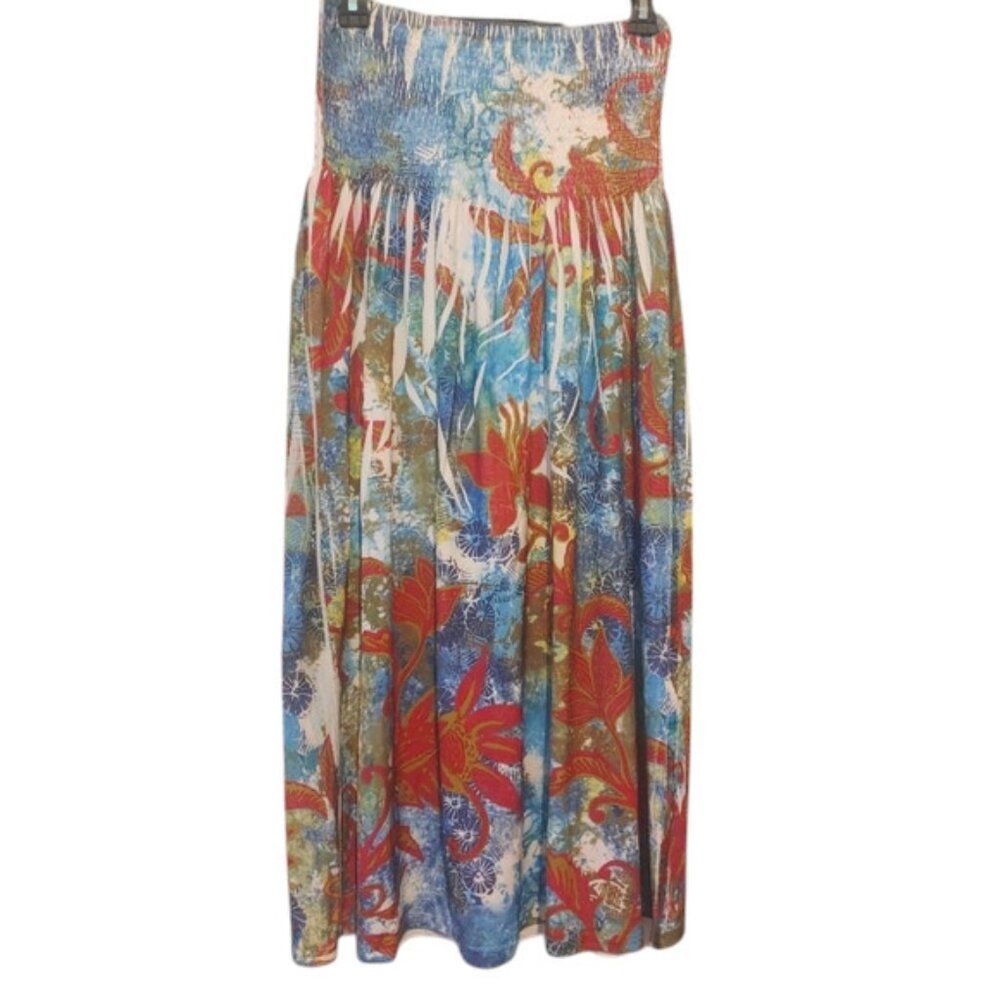 Womens DNLA SPORT Dress Smocked Strapless Floral Beach Vacation Resort SZ Large